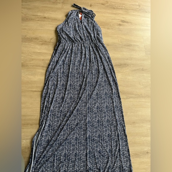 GILLI Navy Blue Geometric Pattern maxi dress Side Slit Plus SZ 2X NWT - Picture 6 of 7